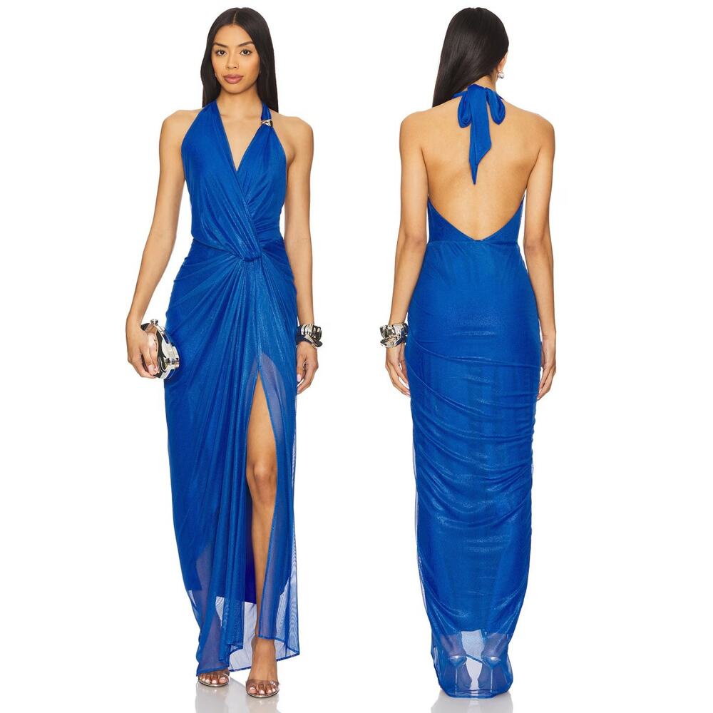 Baobab Liz Maxi Dress Metallic Halter Formal Prom Party Evening Wedding Guest XS